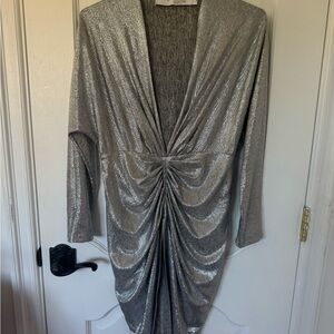 IRO Paris Silver Metallic Draped Mini Dress size 38 (US 6) excellent